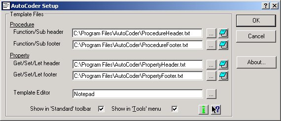 AutoCoder Setup Screen